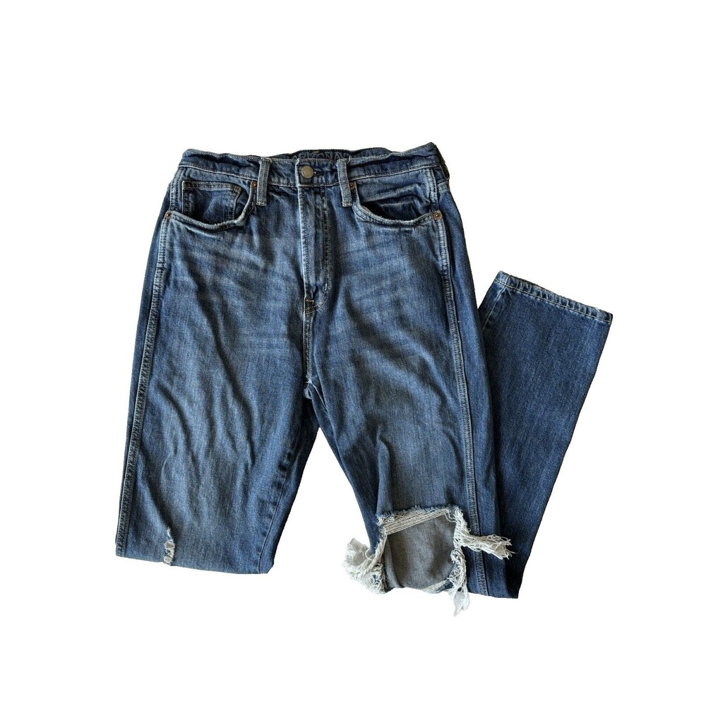 American Eagle Jeans Girls 7 Highest Rise 90s Straight Blue Stretch Distressed - Picture 1 of 10